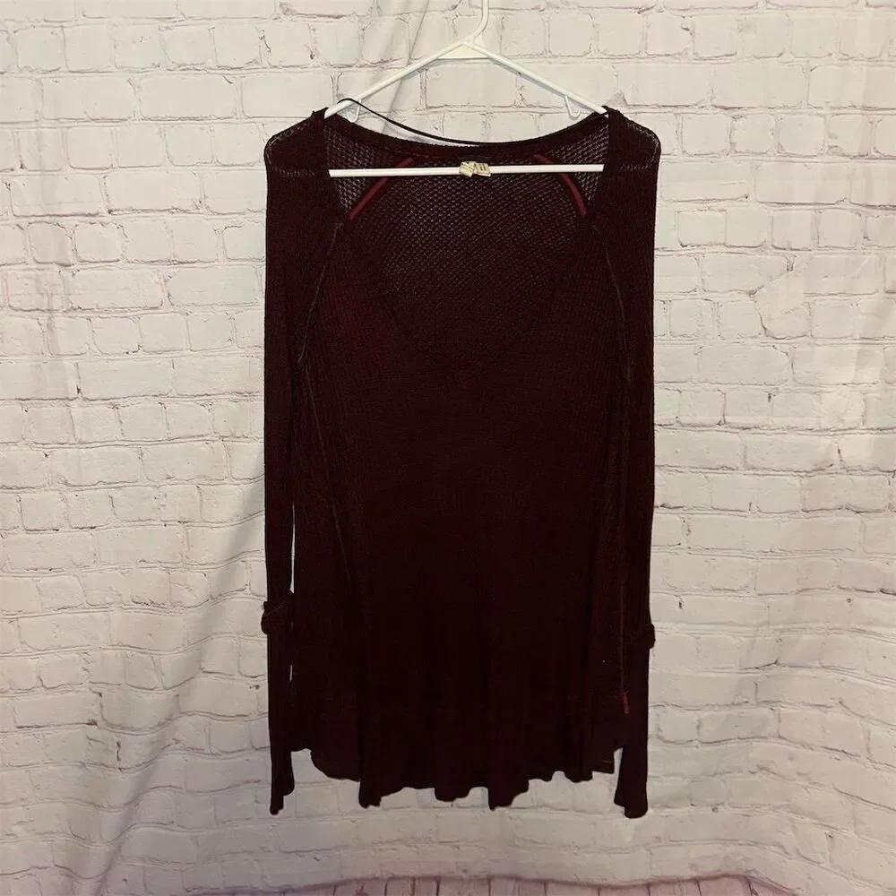 Free People We The Free Women's Thermal V-Neck Blouse Size S Oversized Bin H